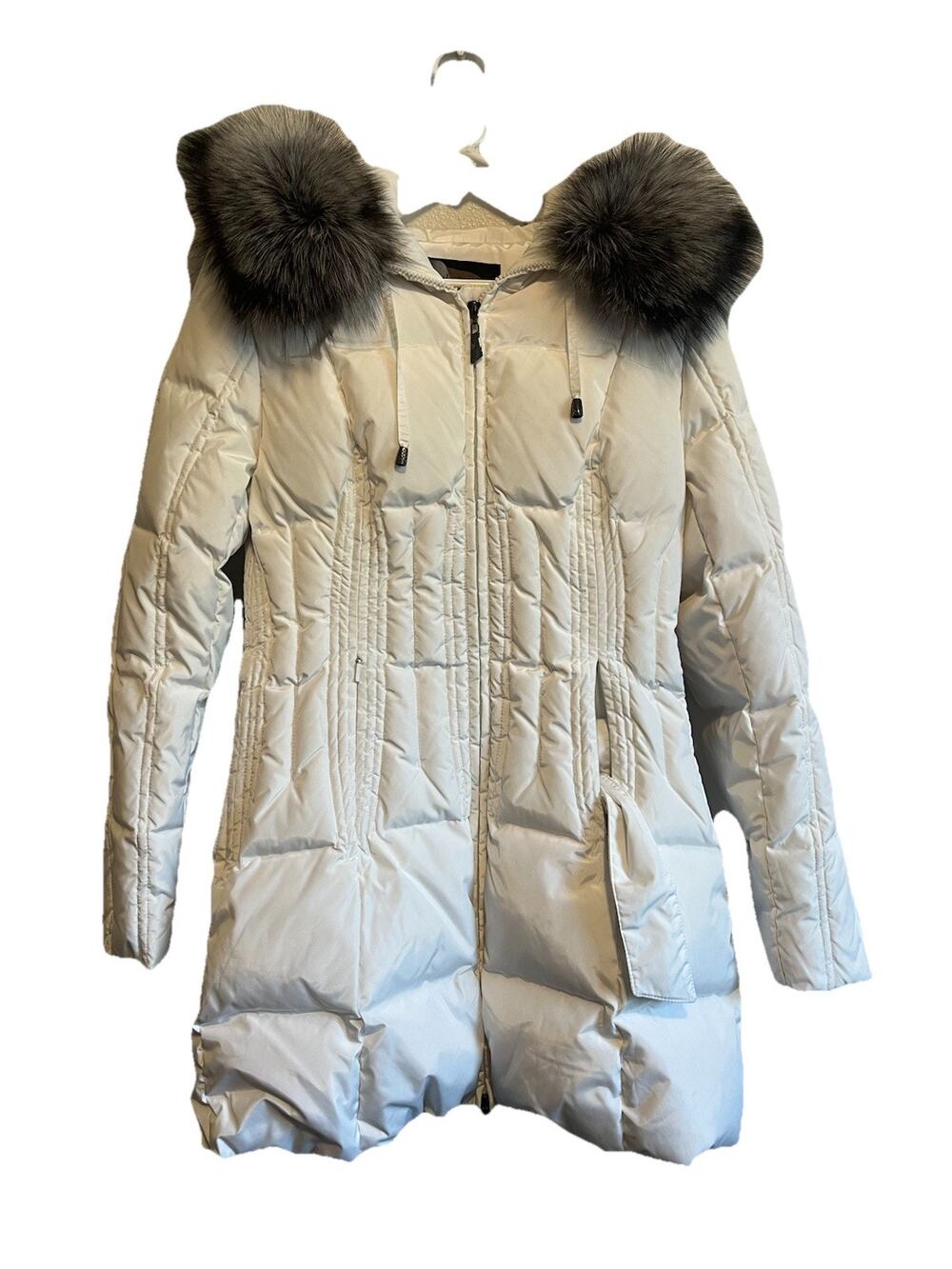Athabasca Softwear White Duck Down Puffer Coat Faux Fur Hood Women M Parka Belt